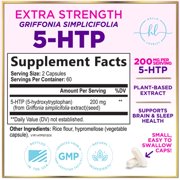 5-HTP Supplement - 200mg per Serving - Extra Strength 5HTP from Griffonia Simplicifolia - Supports Restful Sleep, Natural Calm & Brain Health - 5 Hydroxytryptophan - Bottled in USA - 120 Capsules