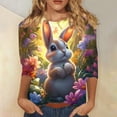 thumbnail image 2 of Womens Easter Outfit Cute Easter Bunny Shirts 3/4 Sleeve Printed Blouses Crew Neck Casual Tunic Tops Loose Fit Comfy T-Shirt, 2 of 5