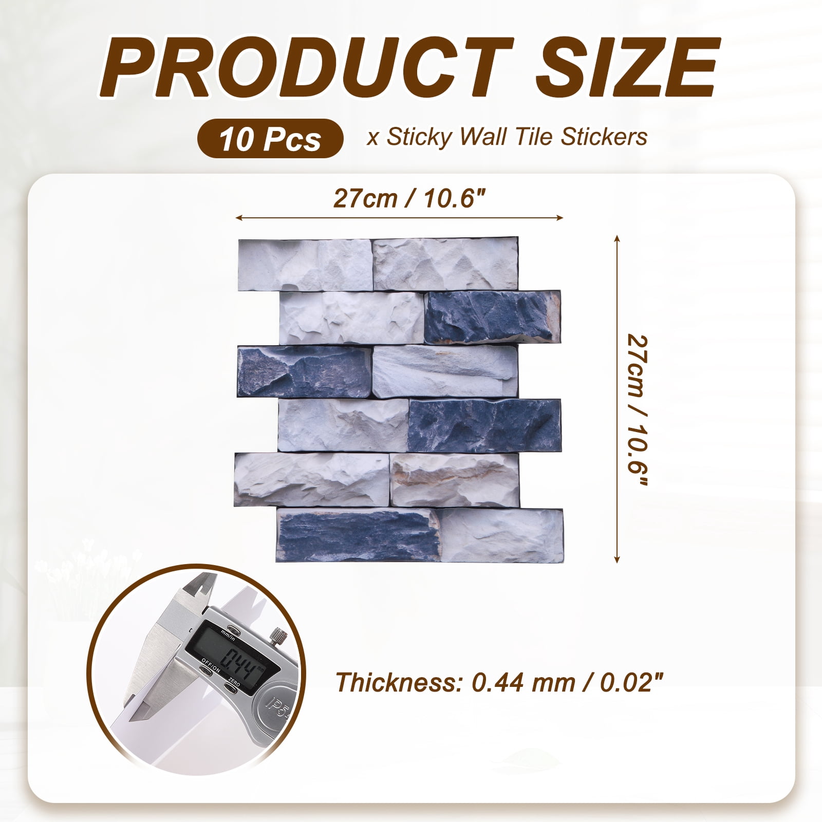 Uxcell 10Pcs Peel and Stick Backsplash Tiles 10.6" x 10.6" 3D Thickened Stone Texture Self-Adhesive Tile Stickers Wallpaper Wall for Kitchen Bathroom Bedroom, Green Gray White