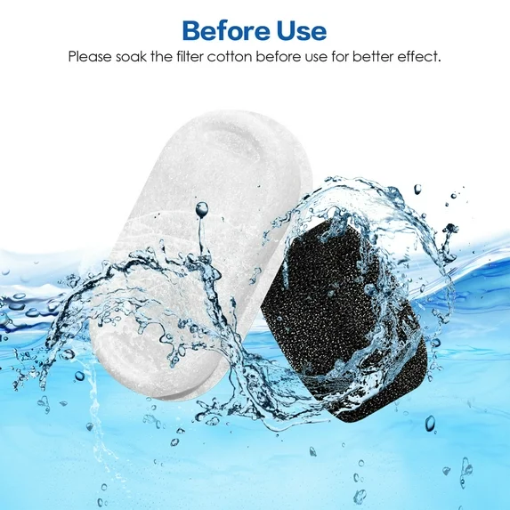 FWMB 24-Pack Cat Water Fountain Replacement Filters - Compatible with 74oz/2.2L Automatic Stainless Steel Pet Fountain, Premium Coconut Shell Activated Carbon 3-Layer Rapid Filtration
