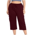 thumbnail image 4 of Women's Plus Size Cargo Capris Active Workout Casual Sweatpants Drawstring High Waist Cropped Joggers Pants with Pockets, 4 of 5