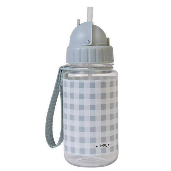 SARO Kids Vichy Pattern Water Bottle 450ml - Sensory Design, Leak-Free Straw & Handle