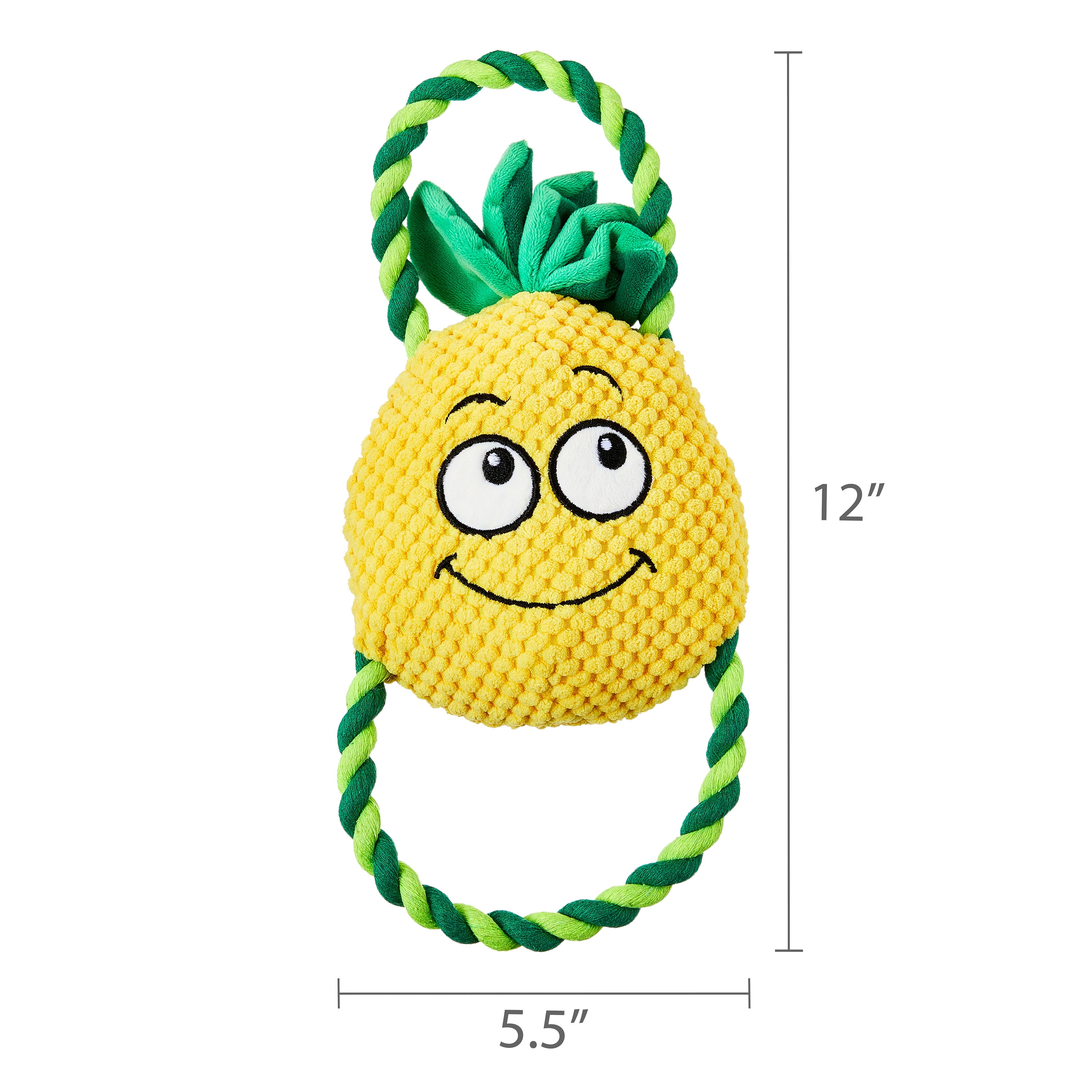 Vibrant Life Pineapple Rope with Rattle Dog Toy, Plush Interactive