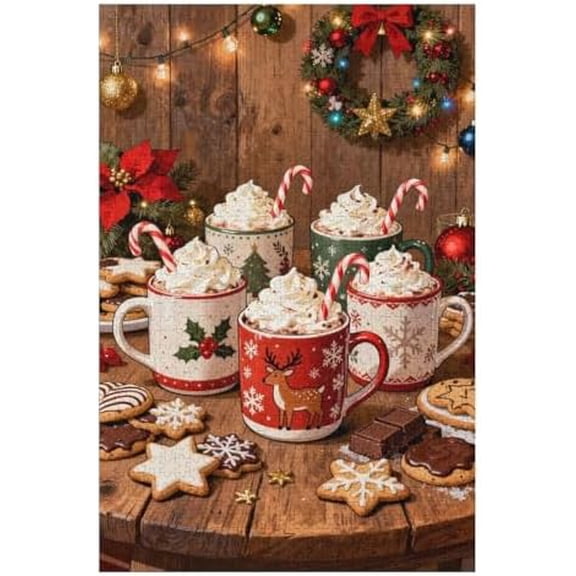 1000 Piece Hot Cocoa Christmas Chocolate Cookies Puzzle for Adults, 30x20 in DIY Puzzles for Home Decoration Gifts, Family Puzzle Perfect for Game Nights