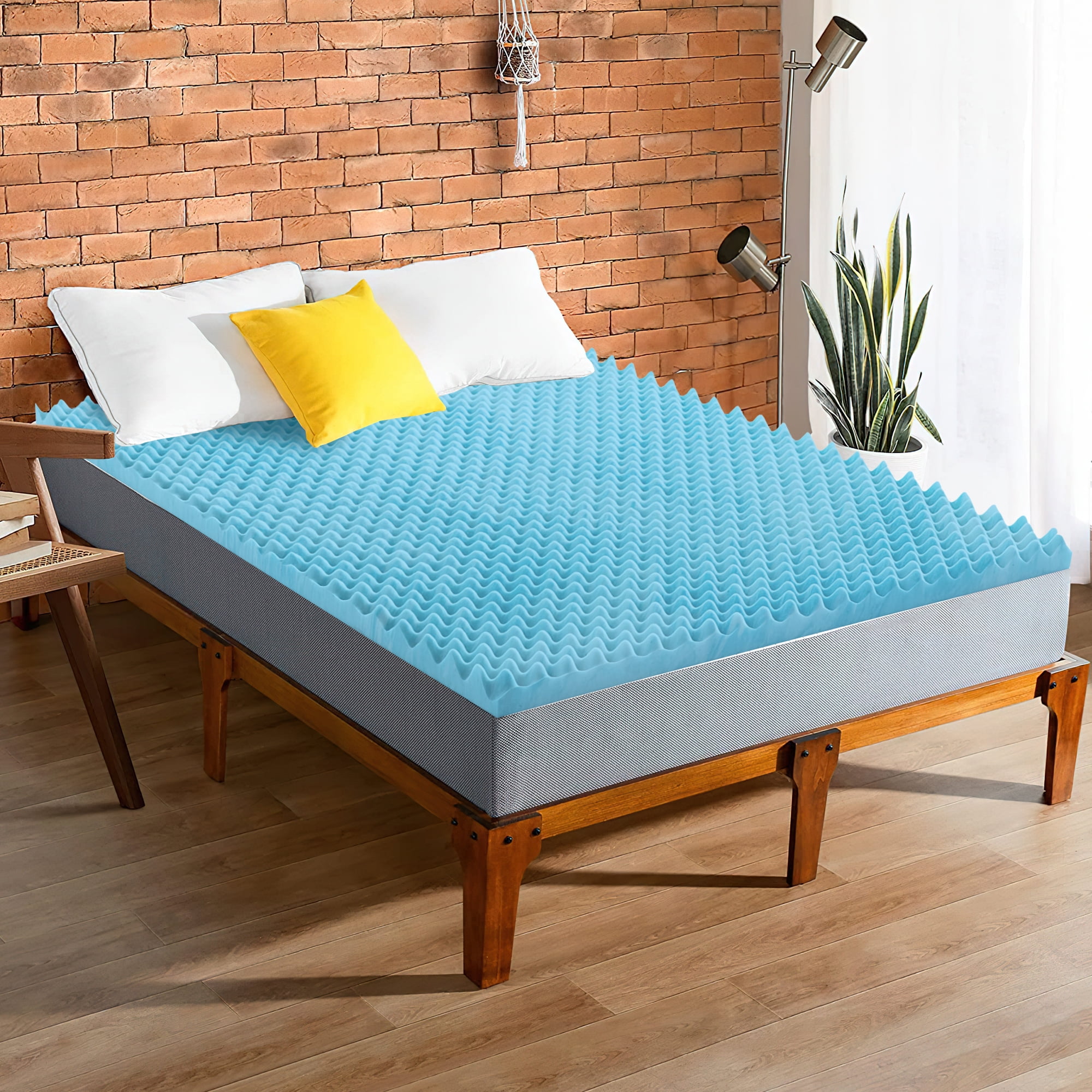 Continental Sleep, 3" Convoluted Gel Memory Foam Toppers, King, Blue