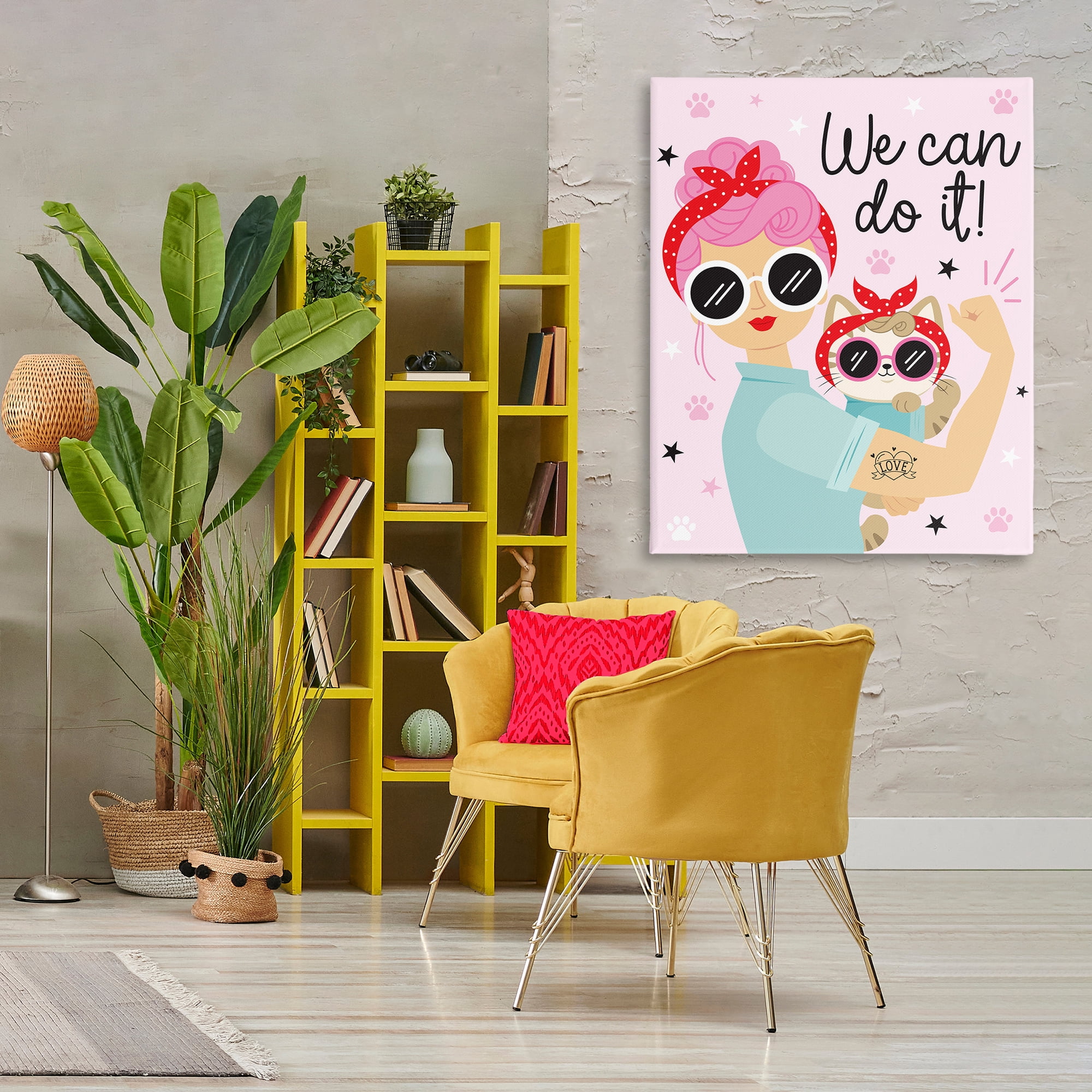 Stupell Industries We Can Girl & Cat People Painting Wrapped Canvas Art Print Wall Art, 36 x 48