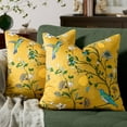 thumbnail image 2 of Mustard Yellow Floral Pillow Covers 18x18 Set of 2, Velvet Wild Flower Plant Throw Pillows Case, Square Farmhouse Decor Cushion Covers for Home Sofa Bed Couch, 2 of 8