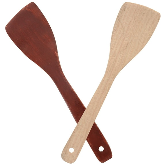 GOOHOCHY Juego de 2 espátulas de madera antiadherentes, prácticos utensilios de cocina para restaurantes, hoteles y hogares (pintadas y sin pintar).