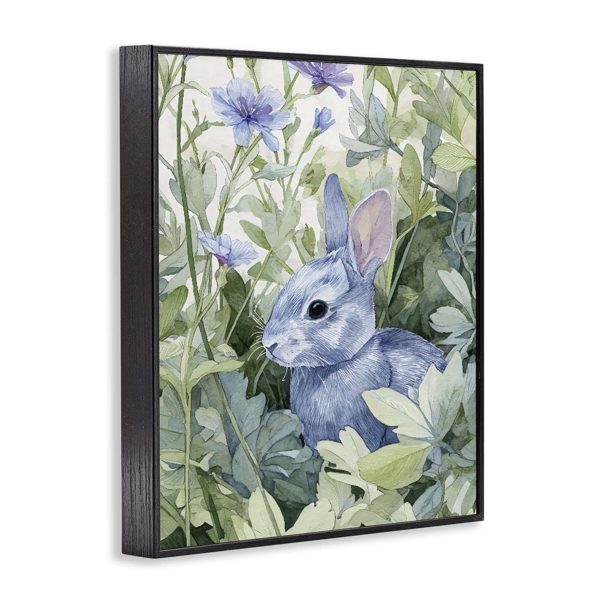 Stupell Industries Blue Bunny Among Leaves Black Framed Giclee Art, design by Franklyn Gregory