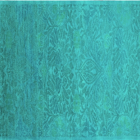 Ahgly Company Machine Washable Indoor Square Oriental Turquoise Blue Industrial Area Rugs, 4' Square