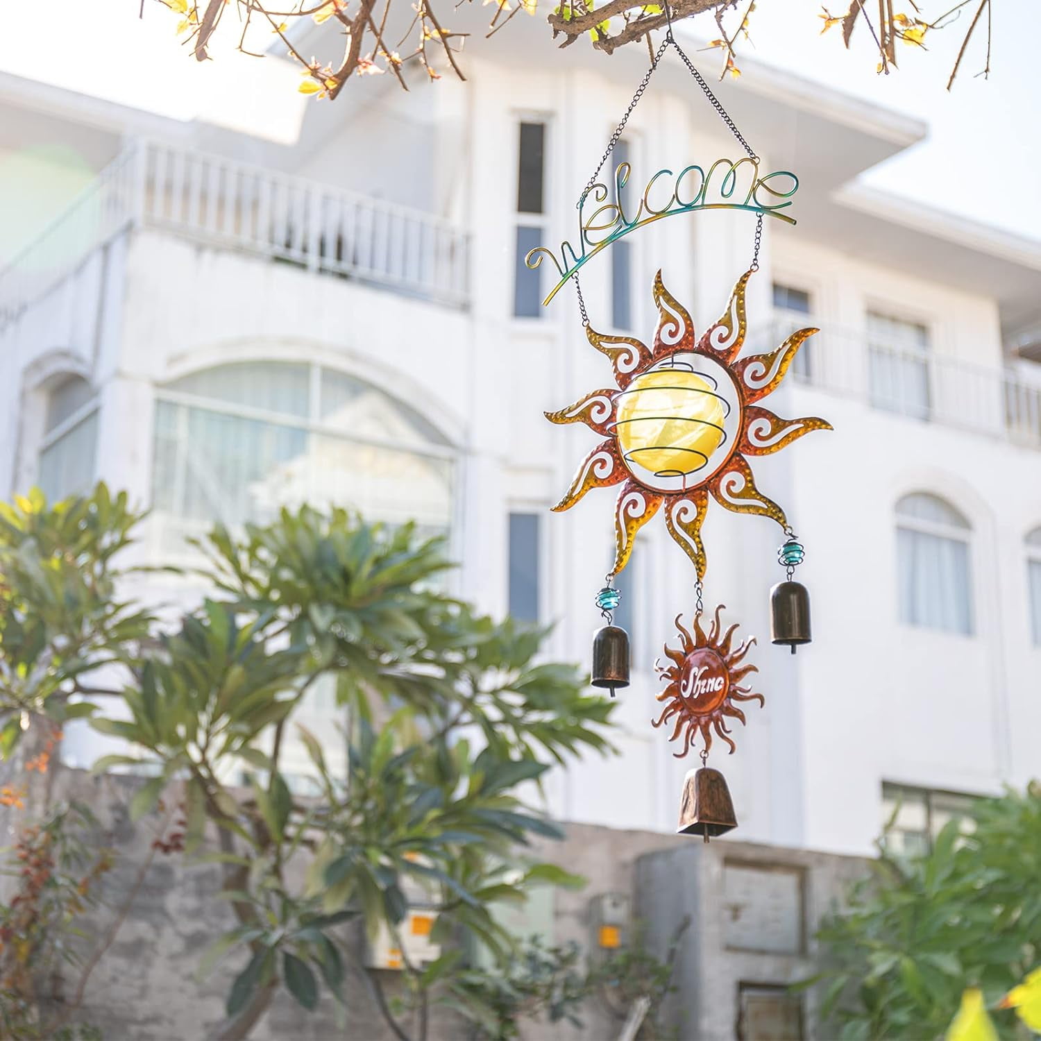 Outdoor Solar Wind Chime, Sun Image Decoration, Hanging Solar Wind Chime, Metal Bell, Deep And Soothing Tone, Suitable For Patio, Garden, Perfect Gift