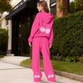 thumbnail image 2 of CIENVNSTG Women's 2 Piece Outfits Bow Trim Print Long Sleeve Hoodie Sweatsuit Sets Sweatshirt Comfortable Loose Wide Leg Sweatpants Hot Pink 3XL, 2 of 6