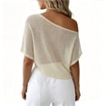 thumbnail image 6 of Delayuji Women's Mesh Tops Off The Shoulder Lightweight Short Sleeve T-Shirts Slim Fitted Beach Vacation Outfits See Through Blouses Shawl Wrap Clubwear Nightwear Beige XL, 6 of 6