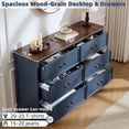 thumbnail image 3 of Joaxswe Modern Farmhouse 54" Wide 6 Drawer Dresser, Rustic Large Closet Storage Dressers Organizer for Hallway, Deep Blue, 3 of 9