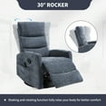 thumbnail image 6 of PAPROOS Rocker Recliner with Heat and Massage, Fabric 360°Swivel Rocker Recliner, Glider Rocking Chair for Nursery, Small Manual Recliner with Side Pocket for Home Theater Living Room, Blue, 6 of 7