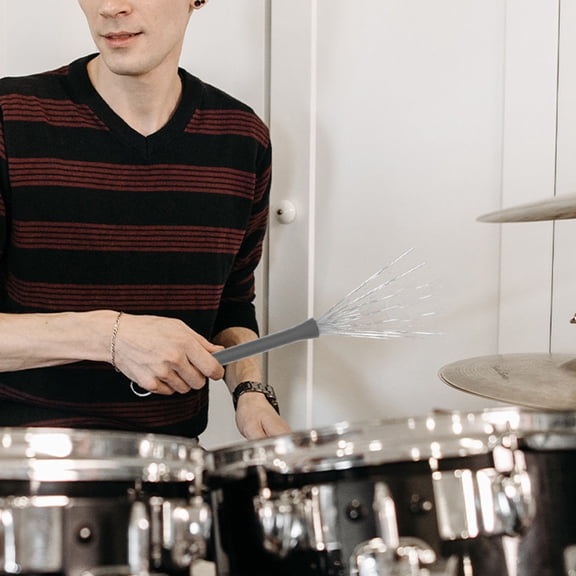 FOMIYES 3Pcs Professional Stainless Steel Drum Set Brushes with Drawstring Bag for Jazz and Percussion