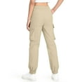 thumbnail image 4 of HAOTAGS Tee Girls Cargo Pants(4-15), Elastic Waist with Drawstring Joggers with Multi-pockets Khaki 8-9Years, 4 of 5