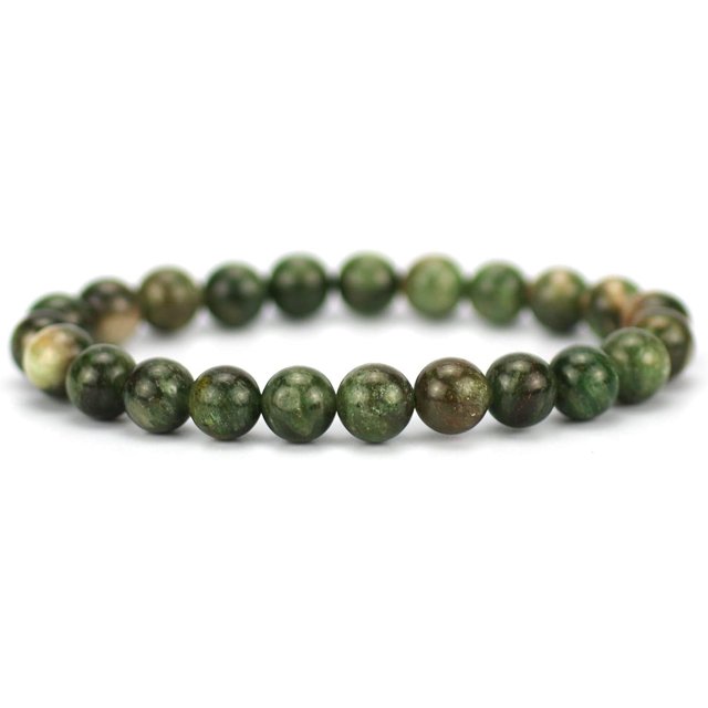 Bracelet Extensible Unisexe en Perles Rondes de 8 mm en Mica Vert Naturel Kmaite