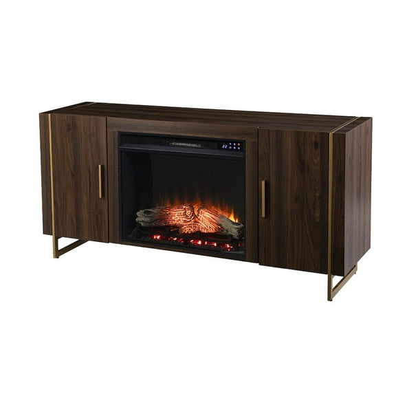 SEI Furniture Trandling Mirrored Touch Screen Wood Fireplace in Black/Silver
