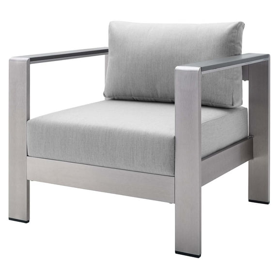 Lounge Chair Armchair, Sunbrella, Fabric, Aluminum, Metal, Steel, Silver Grey Gray, Modern Contemporary Urban Design, Outdoor Patio Balcony Cafe Bistro Garden Furniture Hotel Hospitality