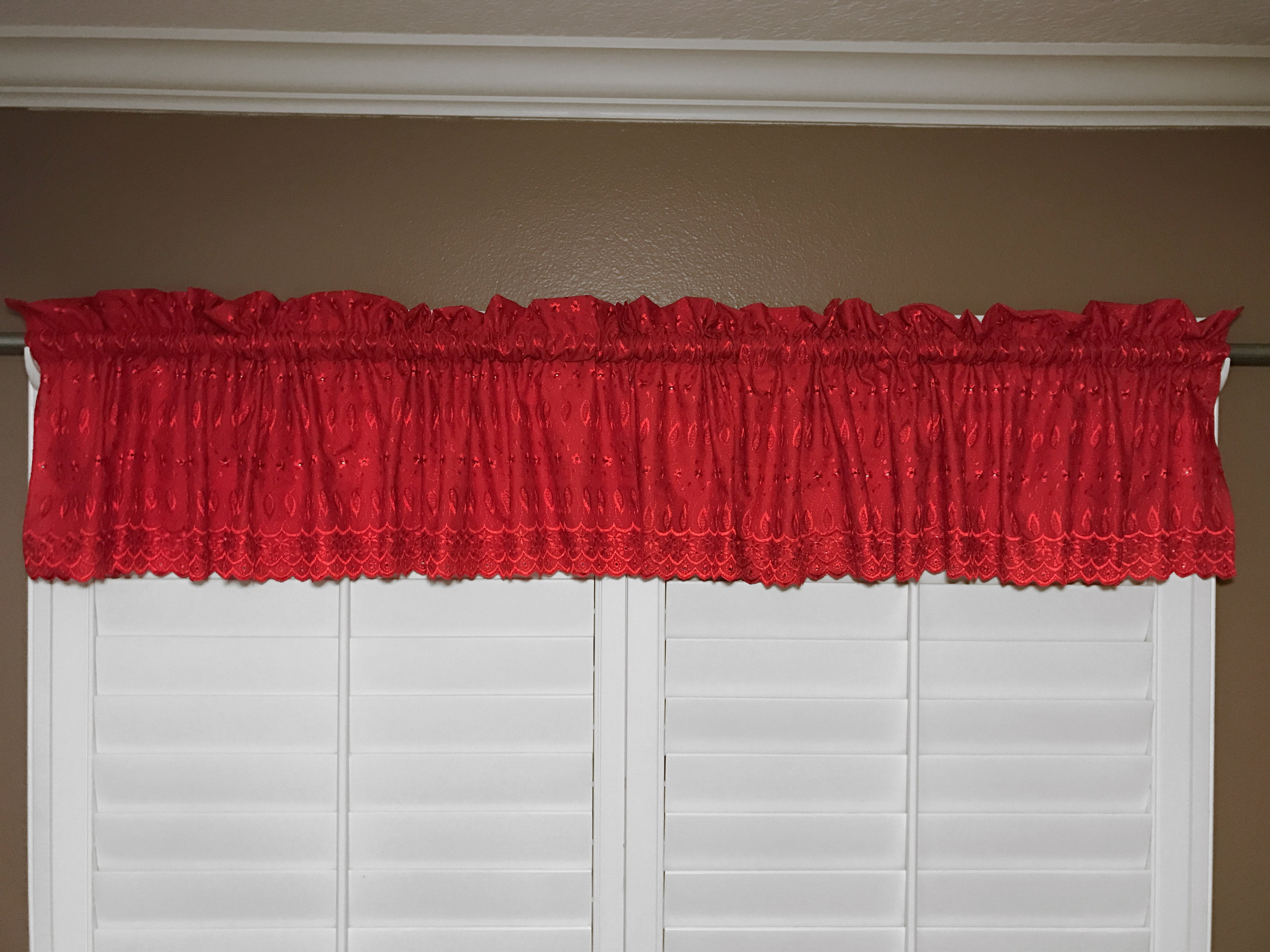 cotton eyelet window valance 58 wide red