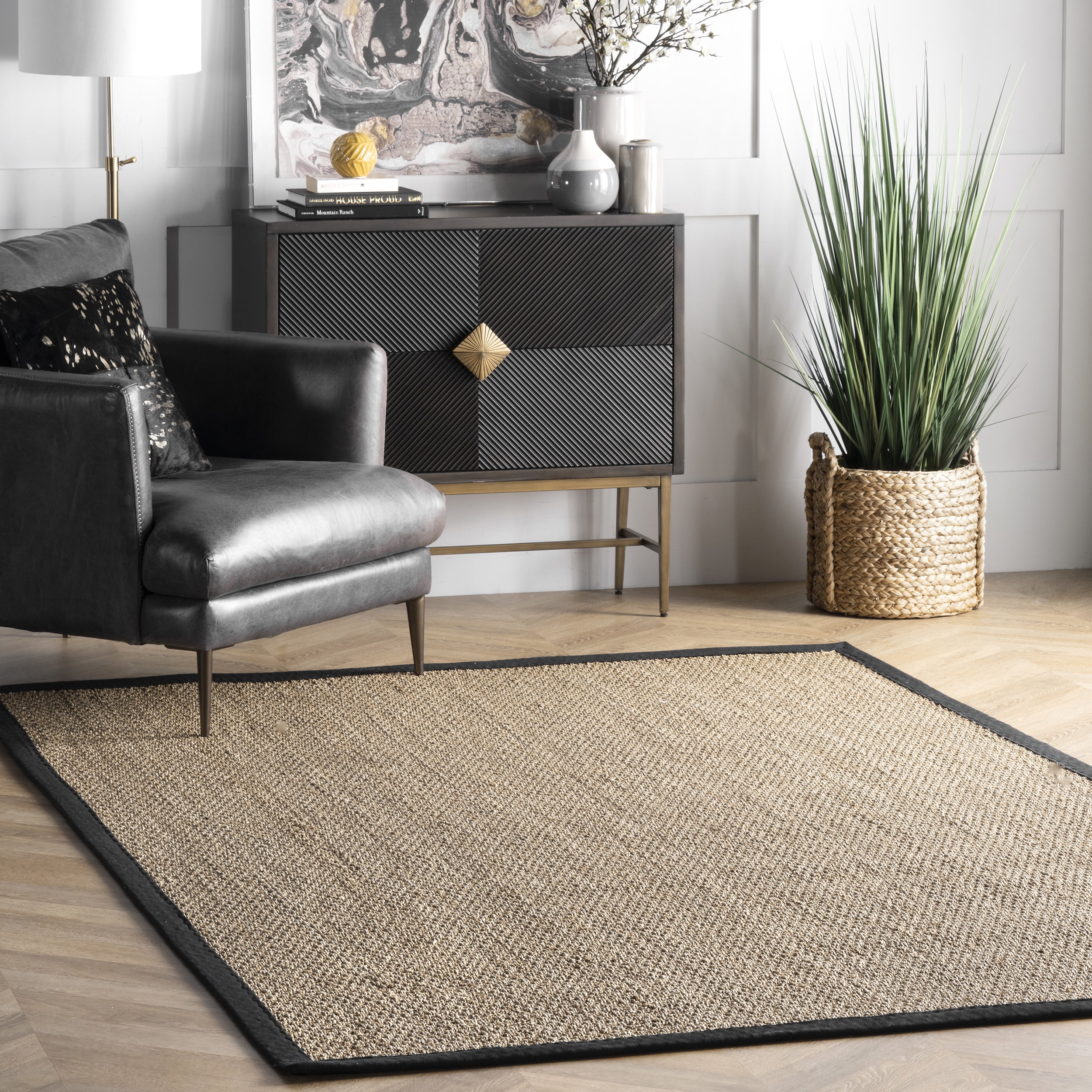 nuLOOM Elijah Seagrass With Border Area Rug or Runner