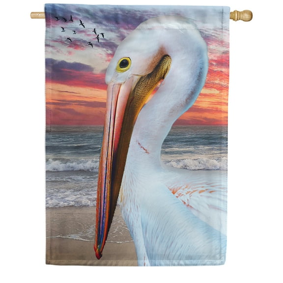 America Forever Pelican Beach Summer House Flag 28 x 40 inches Tropical Seabird Sunset Coastal Nautical Bird Double Sided Seasonal Yard Outdoor Decorative SummerTime House Flag