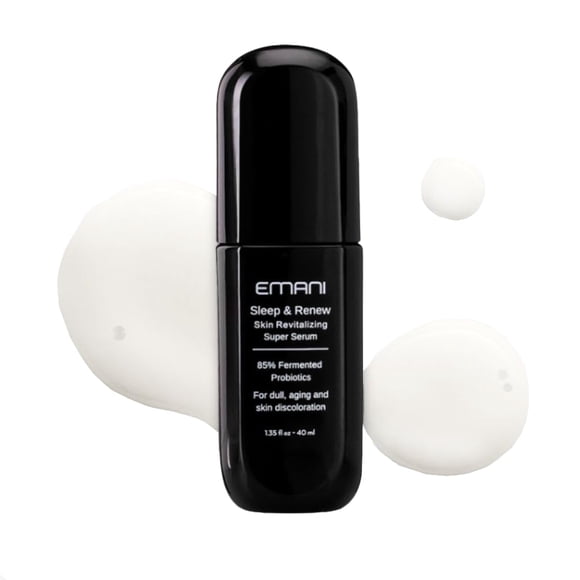 Suero facial Emani Sleep and Renew con propiedades antienvejecimiento y reductoras de arrugas. El suero hidratante contiene probióticos fermentados para piel opaca y envejecida para mujeres, 1.18 fl o