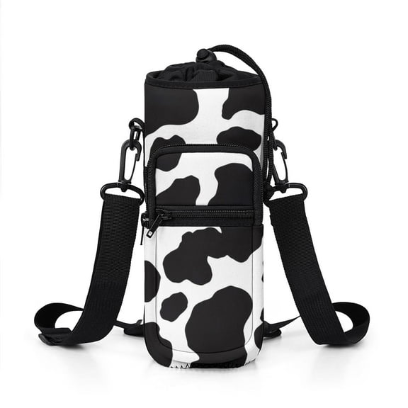 Water Bottle Carrier Holder Sling Bag Sleeve 25/32/40/64 Oz Cow Print Insulated Sling Sleeve Case Cover with Strap Pockets for Men/Women Boys Girls