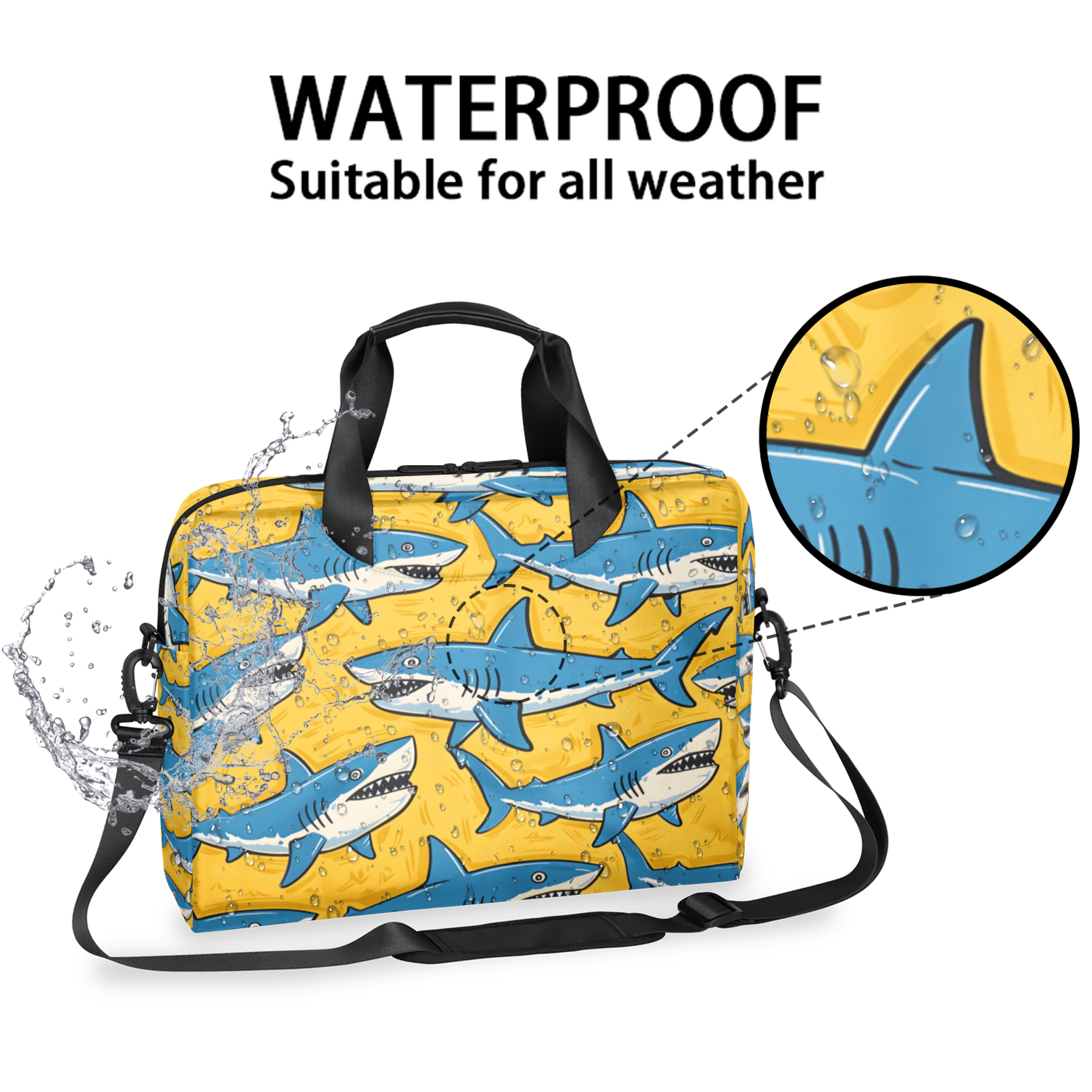 Herdesigns Shark Laptop Bag for Women Men, Computer Case Briefcase Messenger Bags, 15-15.6 inch Laptop Sleeve Shoulder Bag