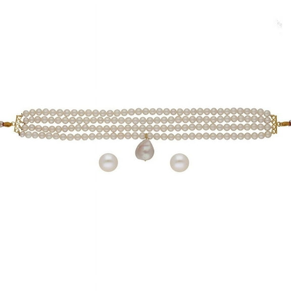 4 Lines Round Freshwater Pearl Choker Set By Sri Jagdamba Pearls