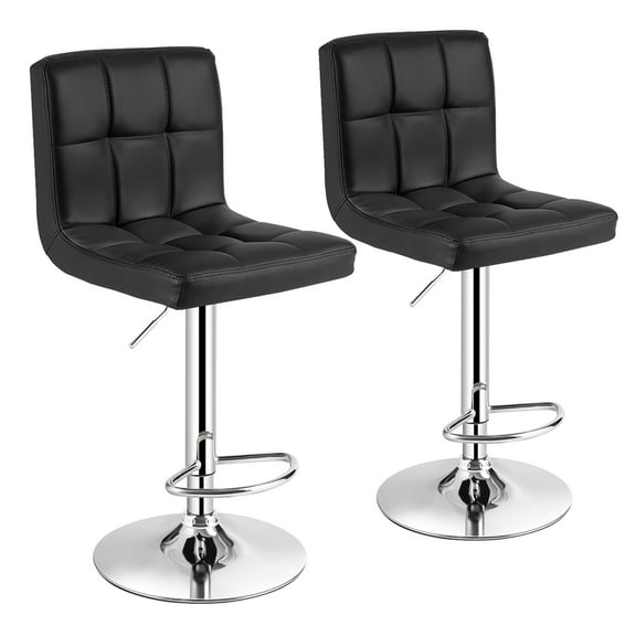 Costway Set of 2 Adjustable Bar Stools PU Leather Swivel Kitchen Counter Pub Chair Black