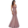 thumbnail image 1 of Sleeveless Double V-Neck Long Mermaid Sequin Formal Evening Dresses, 1 of 5