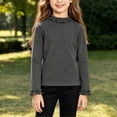 thumbnail image 6 of Girls Ruffle Mock Neck Long Sleeve Top, Solid Color Pullover Shirt with Ruffle Cuffs, Casual Fall Winter Kids Clothing | Akmoler,Gray 11-12 Years, 6 of 9