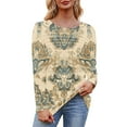 thumbnail image 4 of Viikei Fashion Womens Crew Neck Long Sleeve Shirt,Women's Spring/Summer Floral Printed Round Neck Long Sleeve T-shirt Beige XXL, 4 of 7