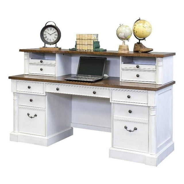 Pemberly Row Rustic Wood Hutch With Drawers Storage Hutch White