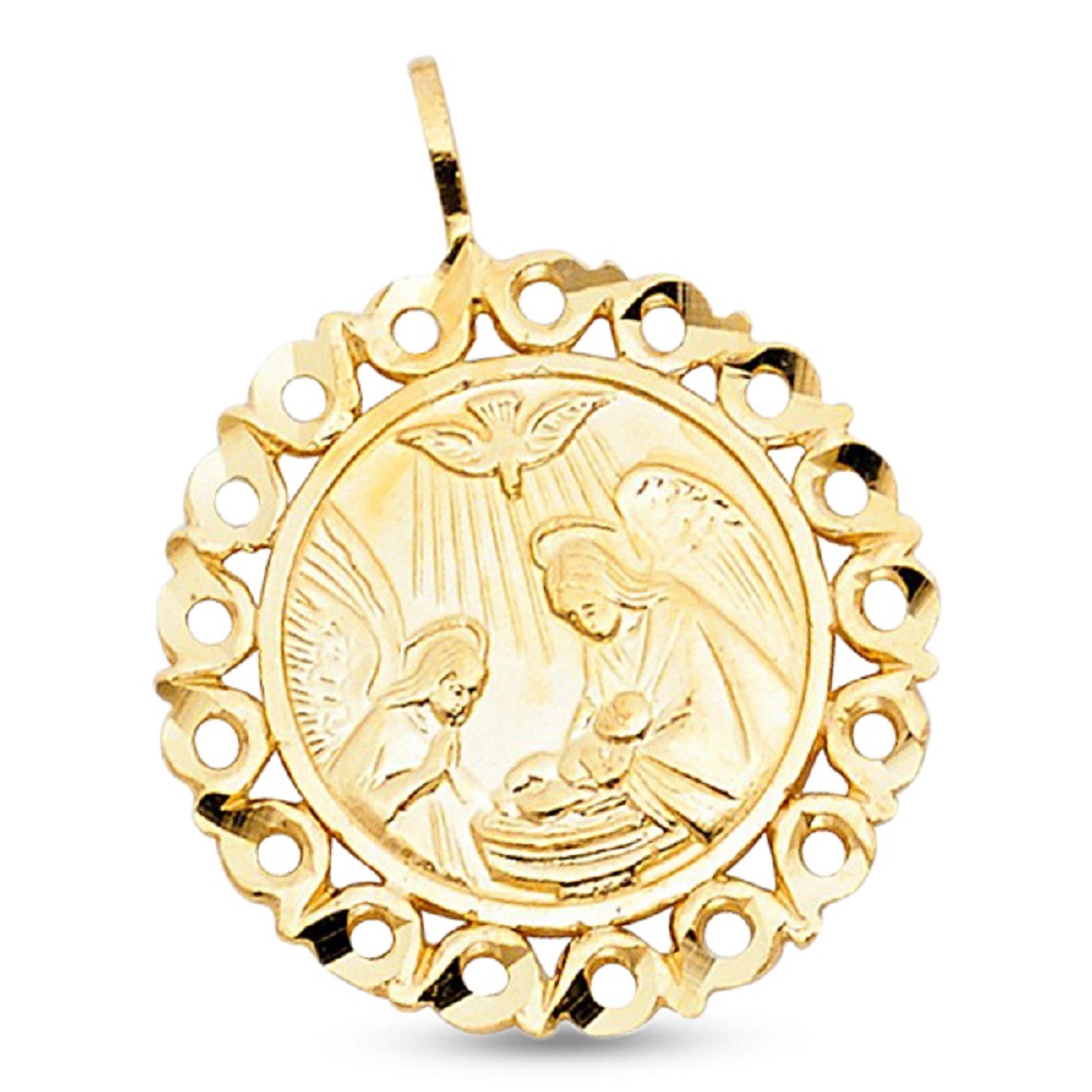 14k Yellow Gold Holy Baptism Medallion Charm Genuine Christian Round