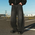 thumbnail image 5 of Jeans For Men Retro Washed Split Design Loose Tapered Straight Wide Leg Denim Trousers Comfortable Casual Daily Wear Fall Pants For Men Black L, 5 of 7
