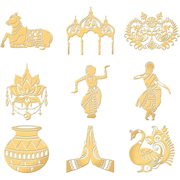 Pegatinas metálicas doradas - Mandala energético con temática india, autoadhesivas, 9 unidades, 4 x 4 cm, resina epoxi decorativa