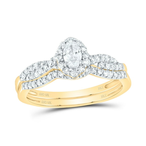 10K Yellow Gold Oval Diamond Bridal Wedding Ring Band Set 1/2 Cttw, Womens Size: 5-10