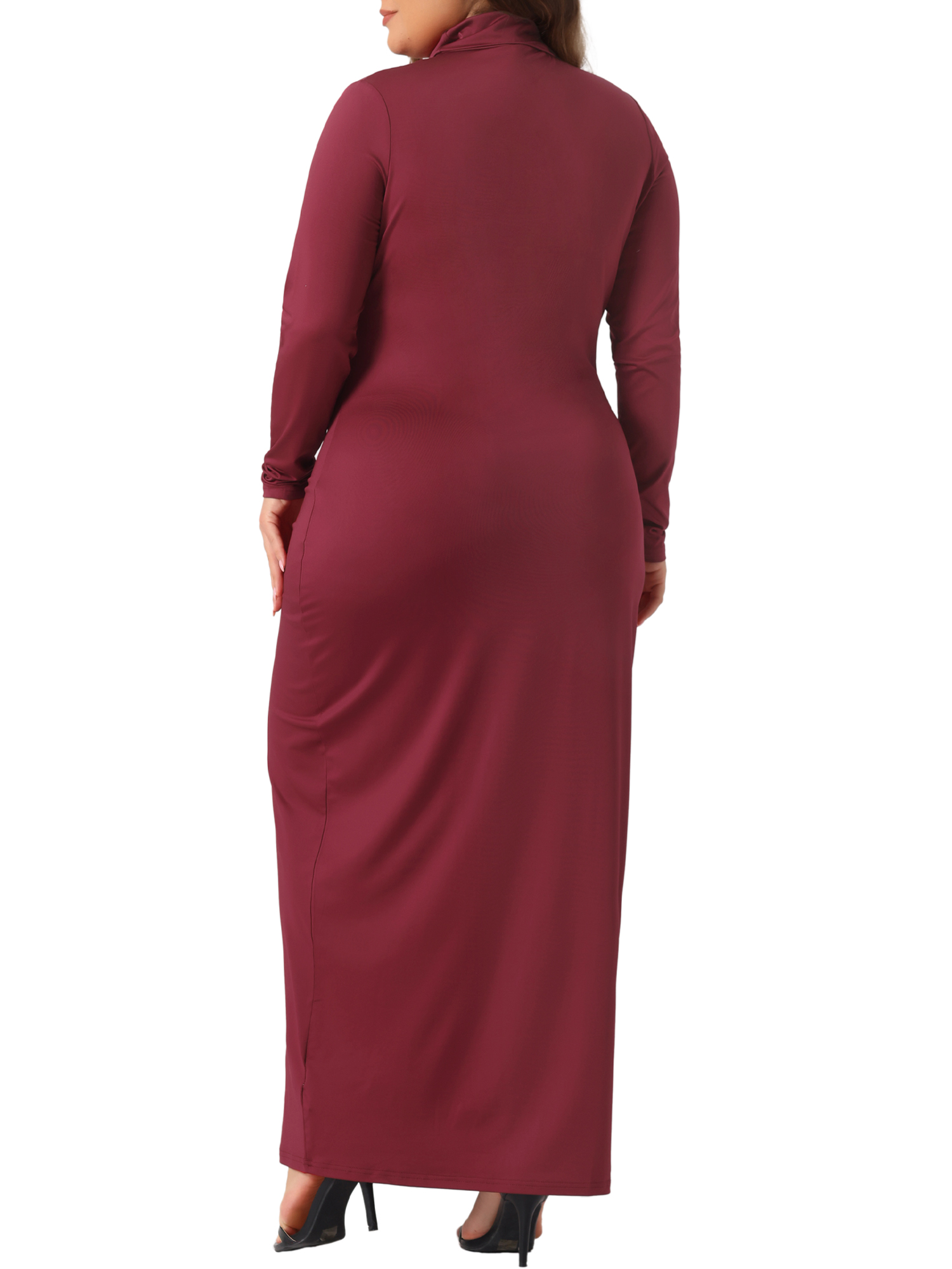 DARING DIVA Plus Size Women's Turtleneck Long Sleeve Bodycon Dress 2X Burgundy