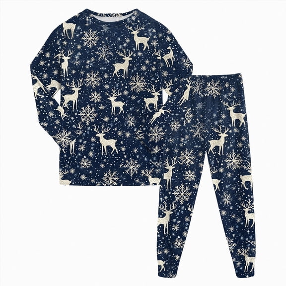 sdbrld Unisex Kids Christmas Matching Pajamas Outfit Sets for Boys Girls Holiday Sleepwear Top and PJs Pants 2Pcs Sets Navy Sizes 8-9 Years