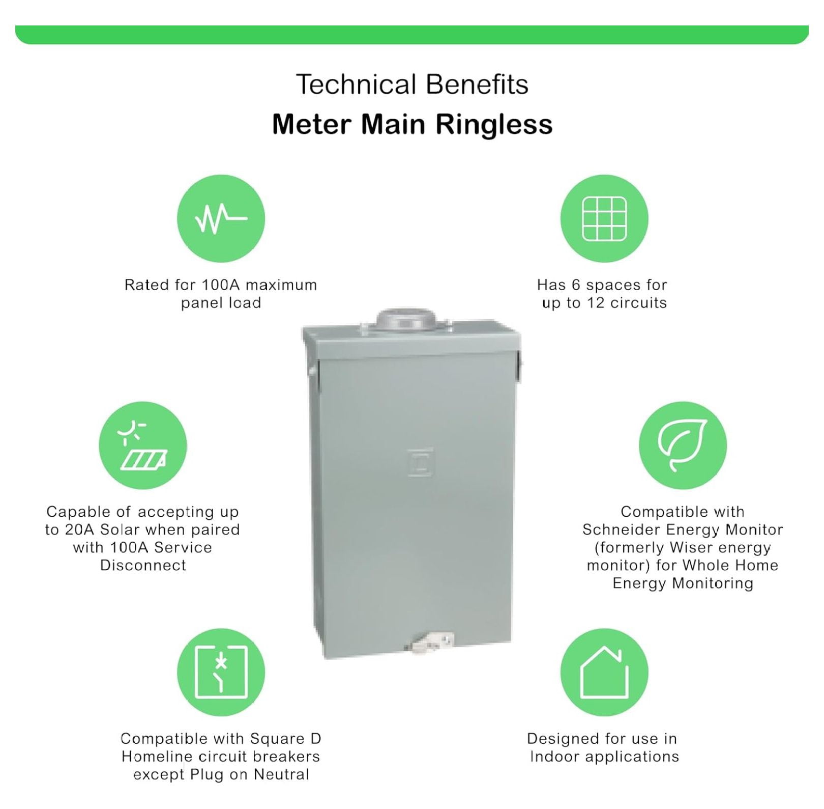 Square D by Homeline 100 Amp Outdoor Main Lug Load Center, Circuit Breaker Box, 6-Space 12-Circuit, 120/240 VAC, UL Listed, Rainproof NEMA 3R Enclosure (HOM612L100RBCP)