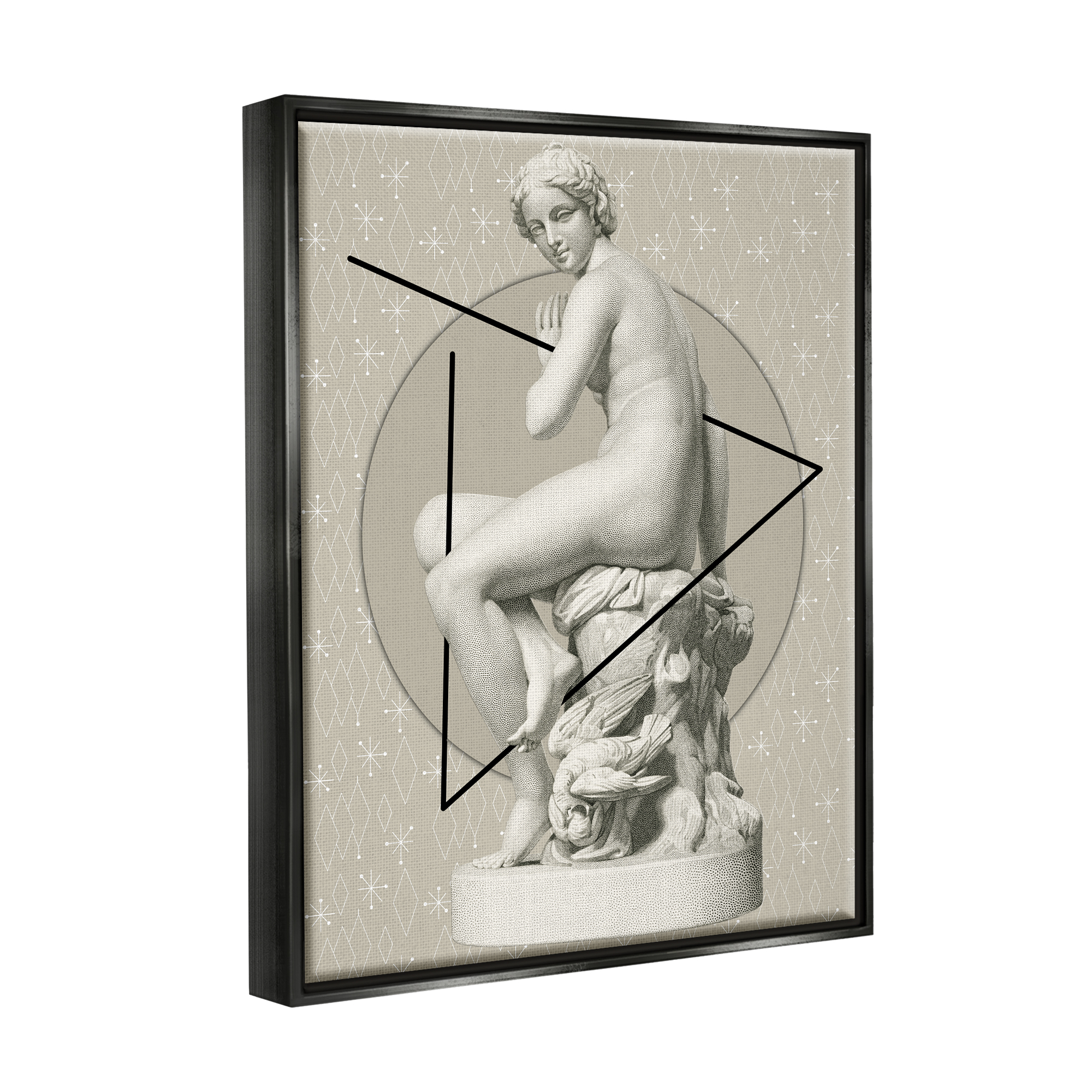 Stupell Industries Geometric Classical Statue Abstract Painting Black Floater Framed Canvas Art Print Wall Art, 17 x 21