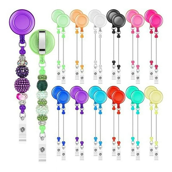 24 Pcs Beadable Badge Reel Retractable Clips Holder for Beads Bulk Blank Bar ID Name for Nurse Teacher Office Supplies