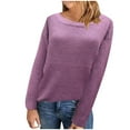 thumbnail image 2 of Guieoi Womens Sweaters 2025 Fall Winter Trendy Womens Sweaters Clearance Rounk Neck Long Sleeve Casual Pullover Blouse Sweater Purple Black*Friday/Cyber*Monday Clearance, 2 of 6