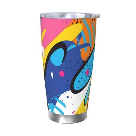 

KLL Abstract Color Splash Print 40oz Stainless Steel Insulated Car Cup with Spillproof Lid - Keep Your Drink Hot or Cold on the Go-Without Straw
