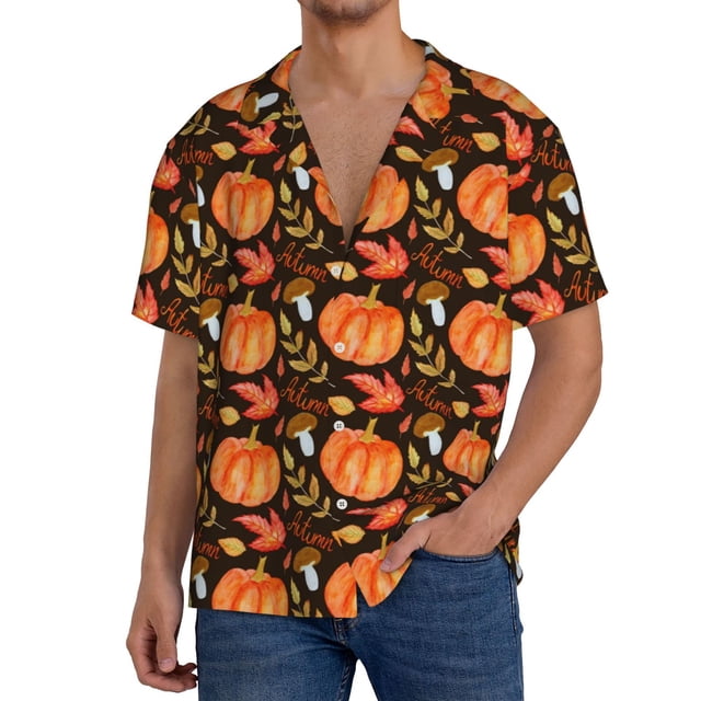 Fotbe Autumn Pumpkin Camisa Estampada de Manga Corta para Hombre, Casual de Verano, Estilo Playero, Sin Arrugas-3X-Large