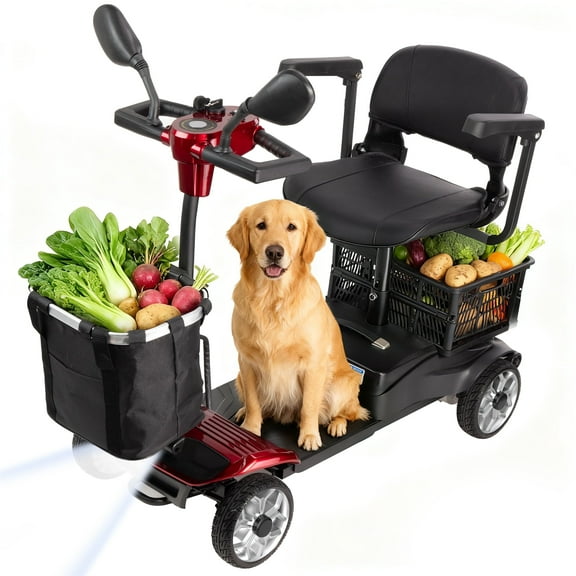 WalkFeel 4 Wheel Mobility Scooters for Seniors - 330 lb Mobility Scooters for Adults, Removable Battery, Dual Basket & Rearview Mirror, Red