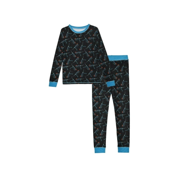 Sleep On It Boys 2-Piece Super Soft Jersey Snug-Fit Pajama Set for Boys - Dinosaurs - Black & Blue, Size 4